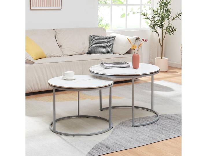 Couchtischset ’Skagen’ im 2er Set Marmor, weiß / Silber