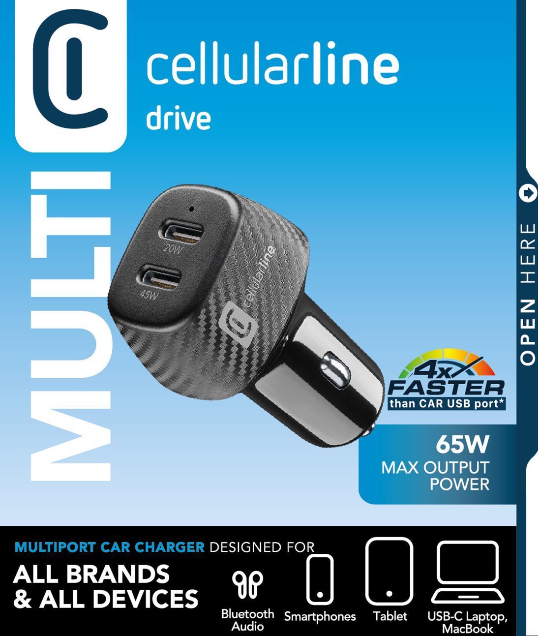 Cellular Line Car Power Hyper - iPhone, Samsung, Xiaomi, Oppo and other Smartphones and Tablets CBRUSB2PD65WK