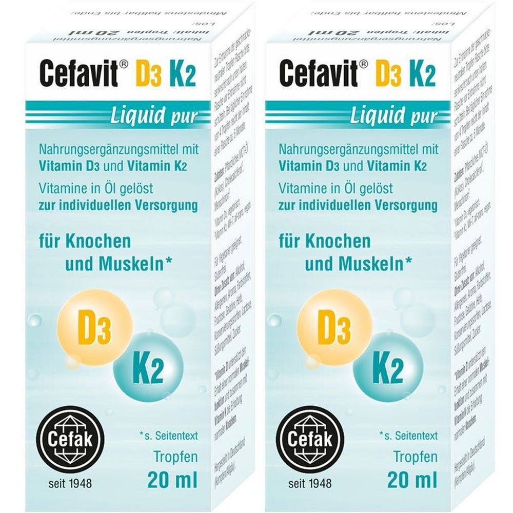 Cefavit D3 K2 Liquid pur Tropfen zum Einnehmen 2x 2x20 ml