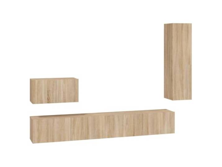 Roanoer 4-TLG. TV-Schrank-Set Hängend Sonoma-Eiche Holzwerkstoff Moderne 4-teilige Lowboard Wandkombination in Sonoma-Eiche Optik für Platzersparnis und Stauraum im Wohnzimmer.