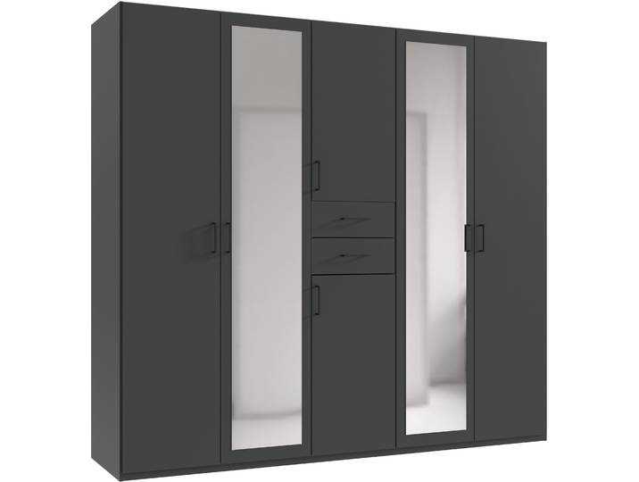 Kleiderschrank, Spanplatte, Graphit, 225×207×58 cm, Mit Spiegel, Landhaus, Wimex