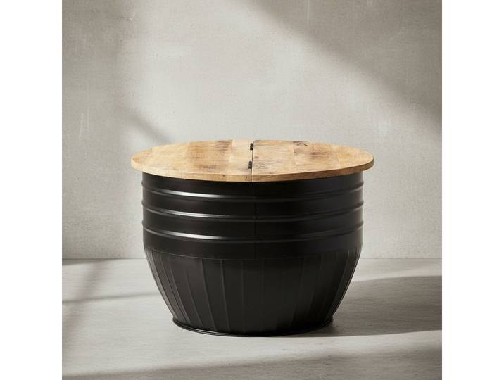 KADIMA DESIGN Couchtisch Industrial Kaffeetisch aus recyceltem Mango-Holz mit Stauraum