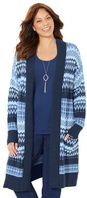 Plus Size Women's Classic Fair Isle Coatigan by Catherines in Navy Fair Isle (Size 5X)
