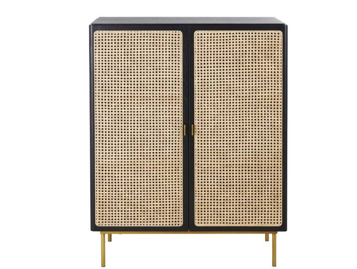 Buffet 2 portes noir cannage en rotin