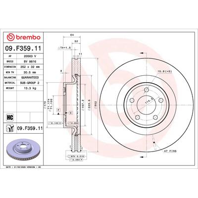 BREMBO Bremsscheibe 09.F359.11 352mm 32mm für Ford ASIA & OCEANIA