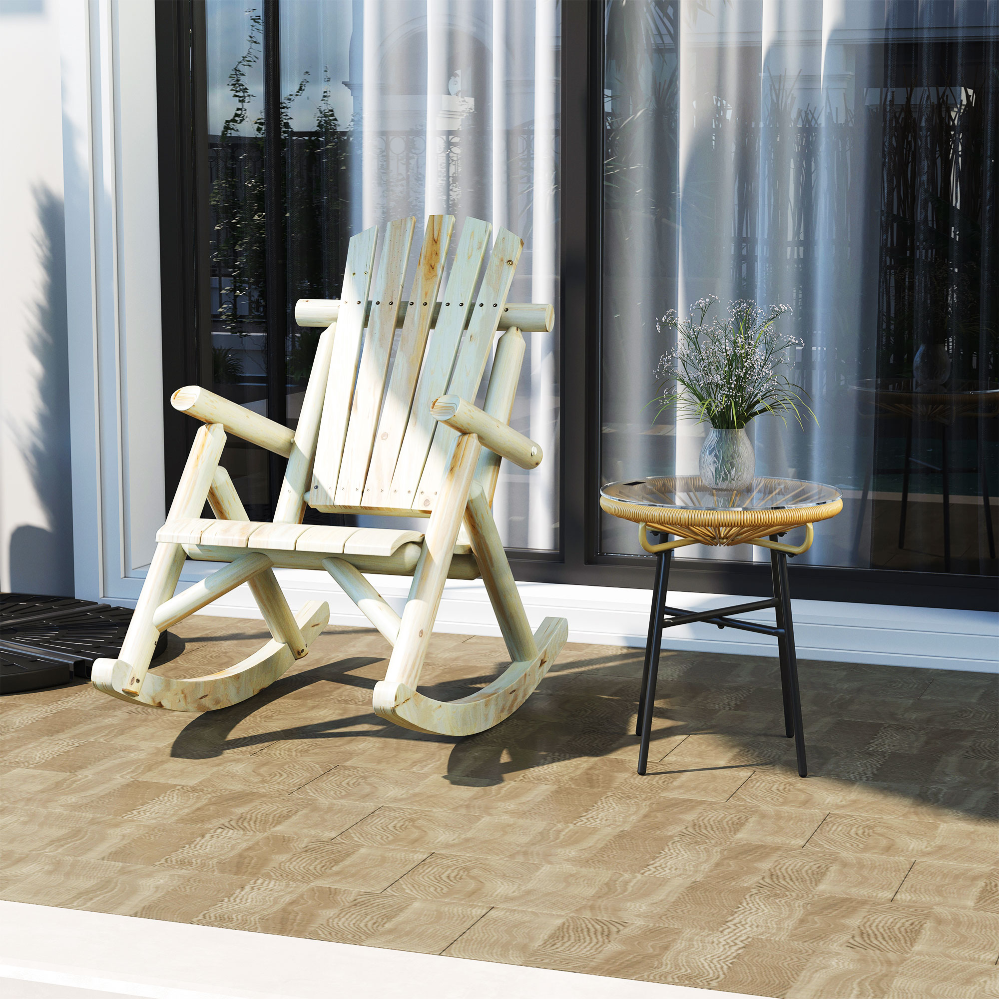 Outsunny Sedia a Dondolo da Giardino, Stile Adirondack in Legno di Cedro, Design Ergonomico, Color Legno 66x96x98cm Aosom