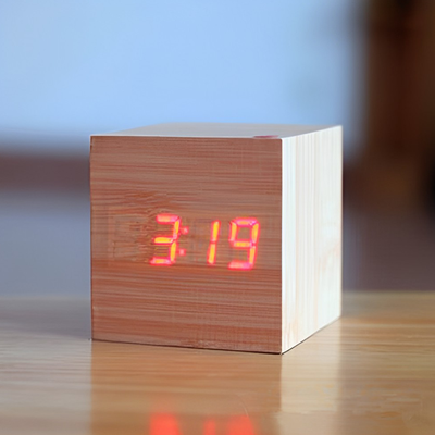 HomeDecorAndMore LLC Modern Digital Clock Oak Orange Light