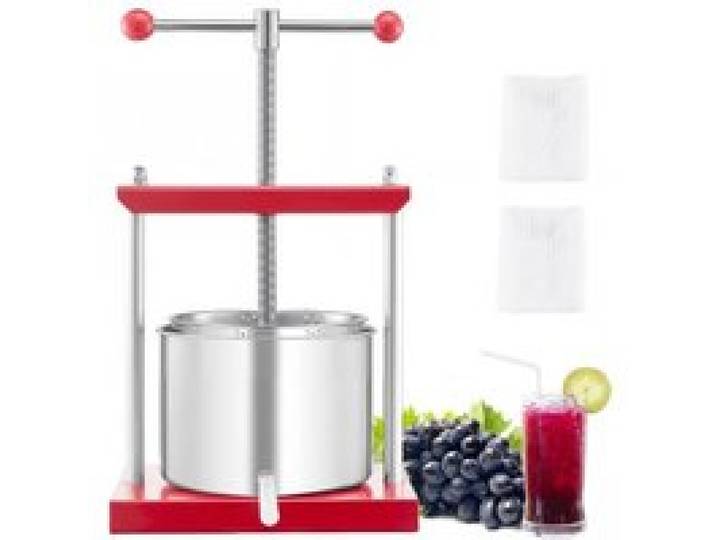 VEVOR Pressoir à Fruits Manuel Capacité 6 L, Presse à Vin avec 2 Barils en Acier Inoxydable, avec Poignée en T, Nettoyage Facile, Presse à Jus, Raisin, Cidre de Pomme pour la Cuisine et la Maison