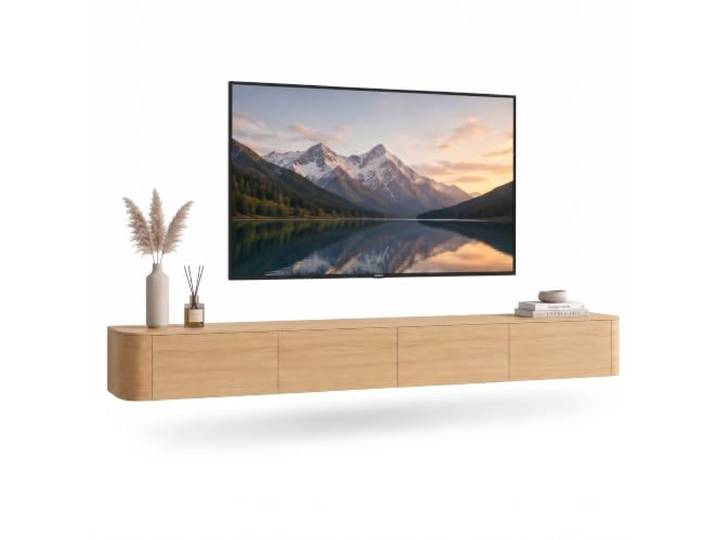 Kroscro TV Lowboard Hängend mit Stauraum, Wand TV Board aus Kieferholz Modernes TV Schrank Hängend, Praktischer Stauraum und Eleganter Optik, Vormontierter Lowboard Hängend für das Wohnzimmer