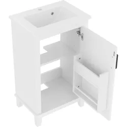 STILVORA Bodenstehender Badezimmerschrank MDF/Keramik Weiß 51x34x83 cm mit Waschbecken
