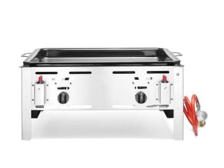 HENDI Bake-Master maxi, Elektronisches Zündgerät, nur für Verwendung im Aussenbereich, für Gasflaschen (Propan/Butan), 11,6kW(Hs), 650x540x(H)300mm, Bratpfanne 590x480mm (innenbereich), Edelstahl 18/0