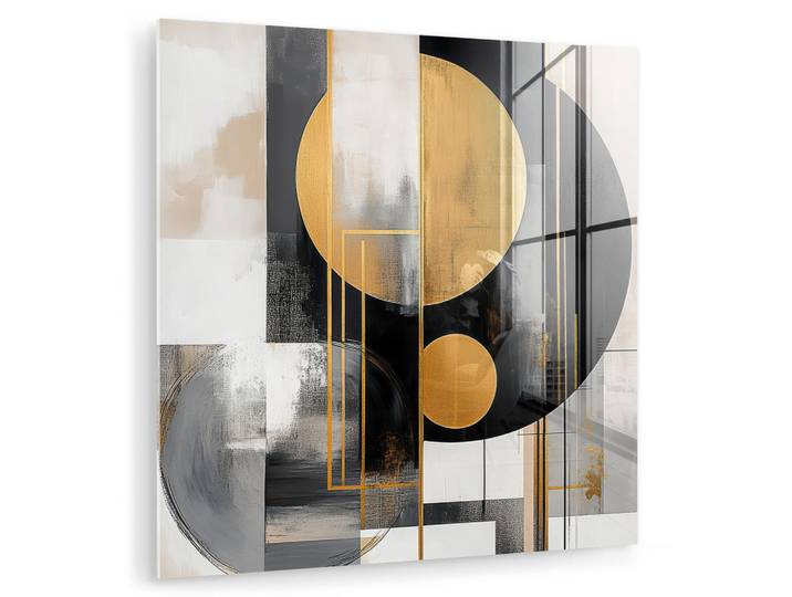 MuchoWow Acrylglasbild Abstrakt - Gold - Silber - Formen - Ästhetisch - Modern 50x50 cm, Goldfarben, Glas, Quadratisch, 50x50 cm, Bilder & Rahmen, Bilder, Acrylglasbilder