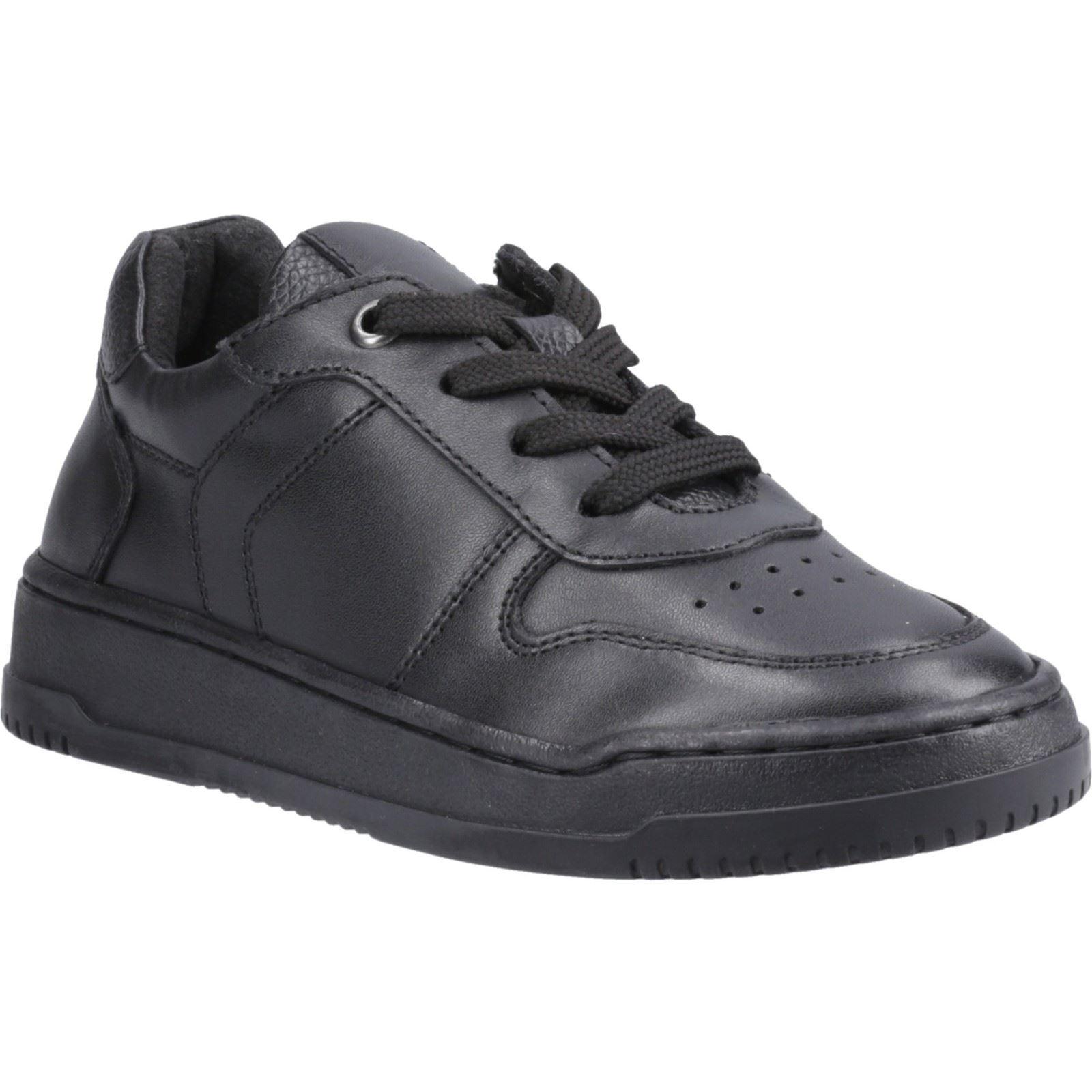 Hush Puppies Dougie Leren Jongens Zwarte Sneakers