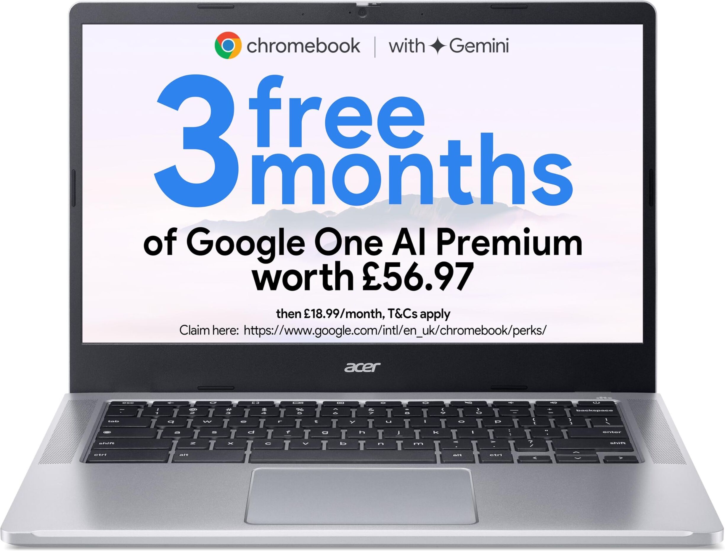 Acer Chromebook 315 CB315-4H Laptop, Intel Celeron N4500, 4GB, 64GB eMMC, Integrated Graphics, 15.6-inch FHD, Google Chrome OS - Silver