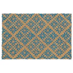 Relaxdays Fußmatte im floralen Design Blau,Hellbraun