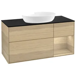 Villeroy und Boch Finion Waschtischunterschrank FA72PCPC 120cm, Abdeckplatte black matt, Regale Oak Veneer, Oak Veneer
