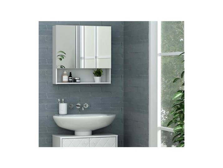 Armoire murale de salle de bain avec miroir et niche - Blanc - ZUMPA
