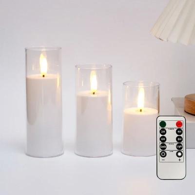 Uplifted Finds LED Flameless Acrylic Glass Candles With Remote Timer Flickering Battery Lights For Wedding Party Christmas Decor white 3 Pcs With Remote