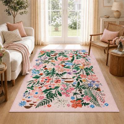BLUEBELL Washable Floral Area Rug, Non-Slip Low Pile Botanical Carpet