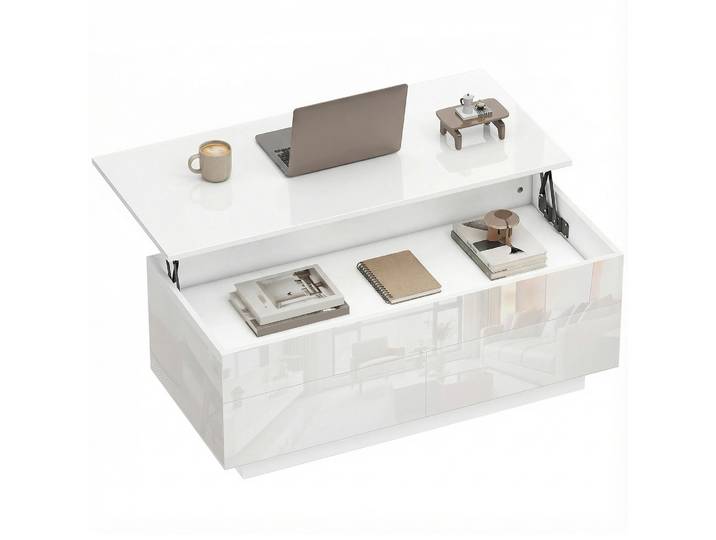 HOMCOM Couchtisch Höhenverstellbar, Wohnzimmertisch mit Hebeplatte, 2 Schublade