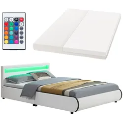 Juskys Polsterbett Sevilla 140 x 200 cm weiß Einzelbett mit Kaltschaummatratze