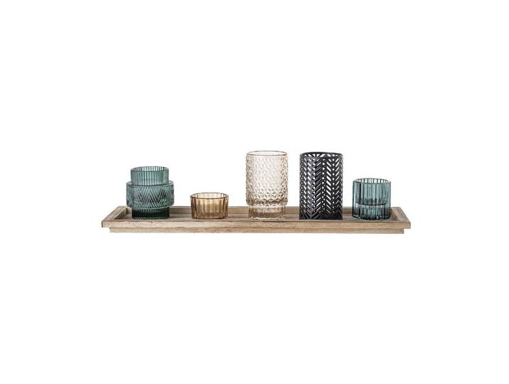 Plateau et bougeoirs en verre multicolore, motif contemporain, st