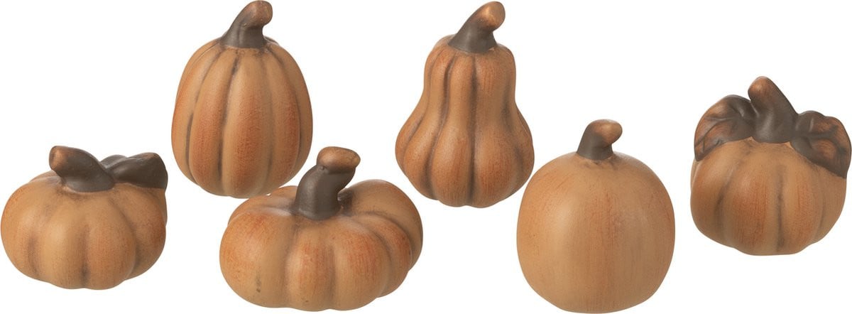 J-Line Decoratie Pompoen van Porselein - Bruin - Set van 6