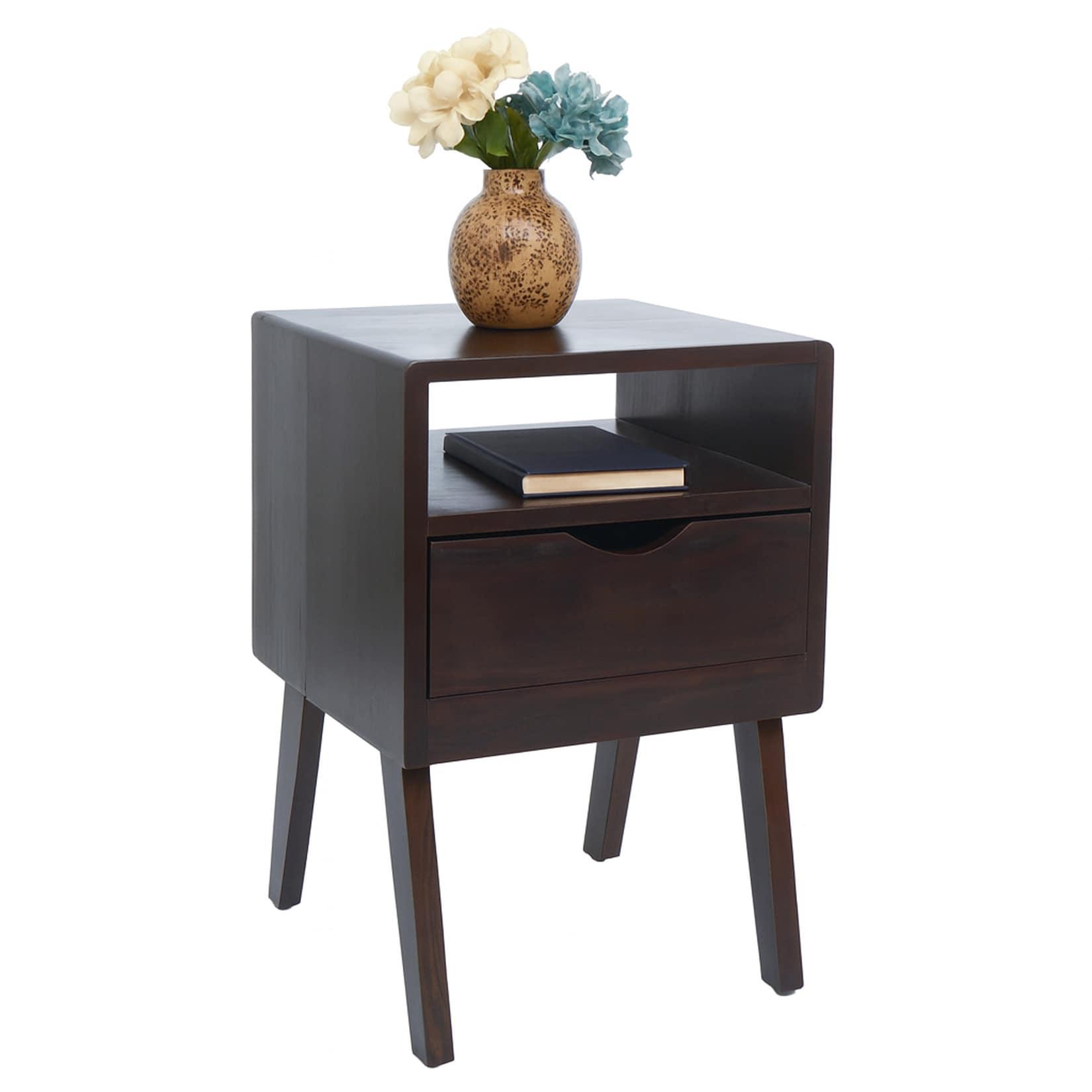 Nachttisch MCW-P16, Kommode Beistelltisch Nachtschrank Schrank, Schublade Fach 64x42x40cm ~ dunkelbraun