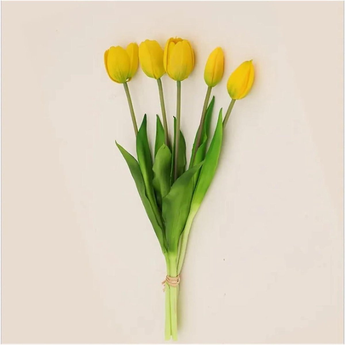 Set van 5 gele kunsttulpen van zijde, 40 cm