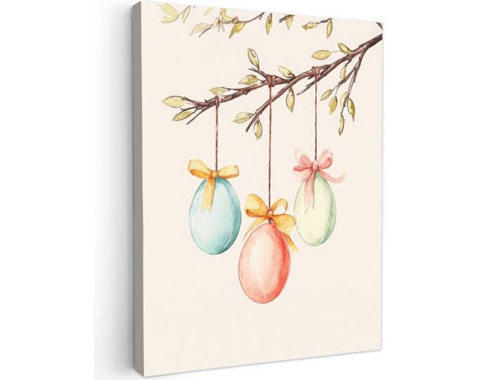 LEINWANDBILD Osterkuchen - Schleife - Eier Wandbild Wohnzimmer 60x80 cm