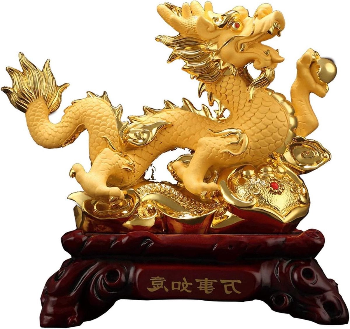 Gouden Draak Decoratie Standbeeld voor op Tafel - Hars - B/D/H: 19,5 x 10 x 20 cm