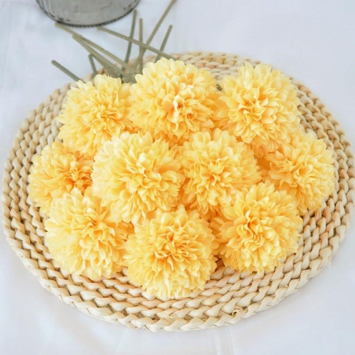 Gele kunstbloemen Chrysant - Zijden nepbloemen boeket voor decoratie - Hoogte: 30 cm