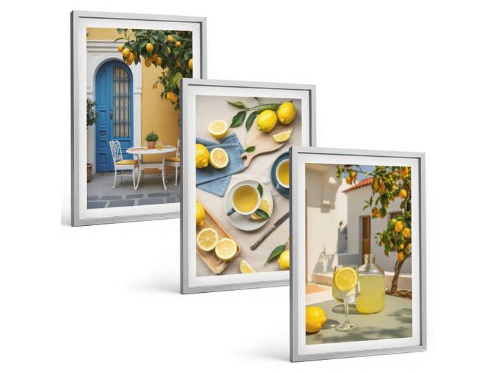 Tulup Bilder SET 3er Set - 40x60 cm Silberner Rahmen - Zitronenlimonade blaue Tür, Silberfarben, Kunststoff, Rechteckig, 40x60 cm, gerahmt, Bilder & Rahmen, Bilder