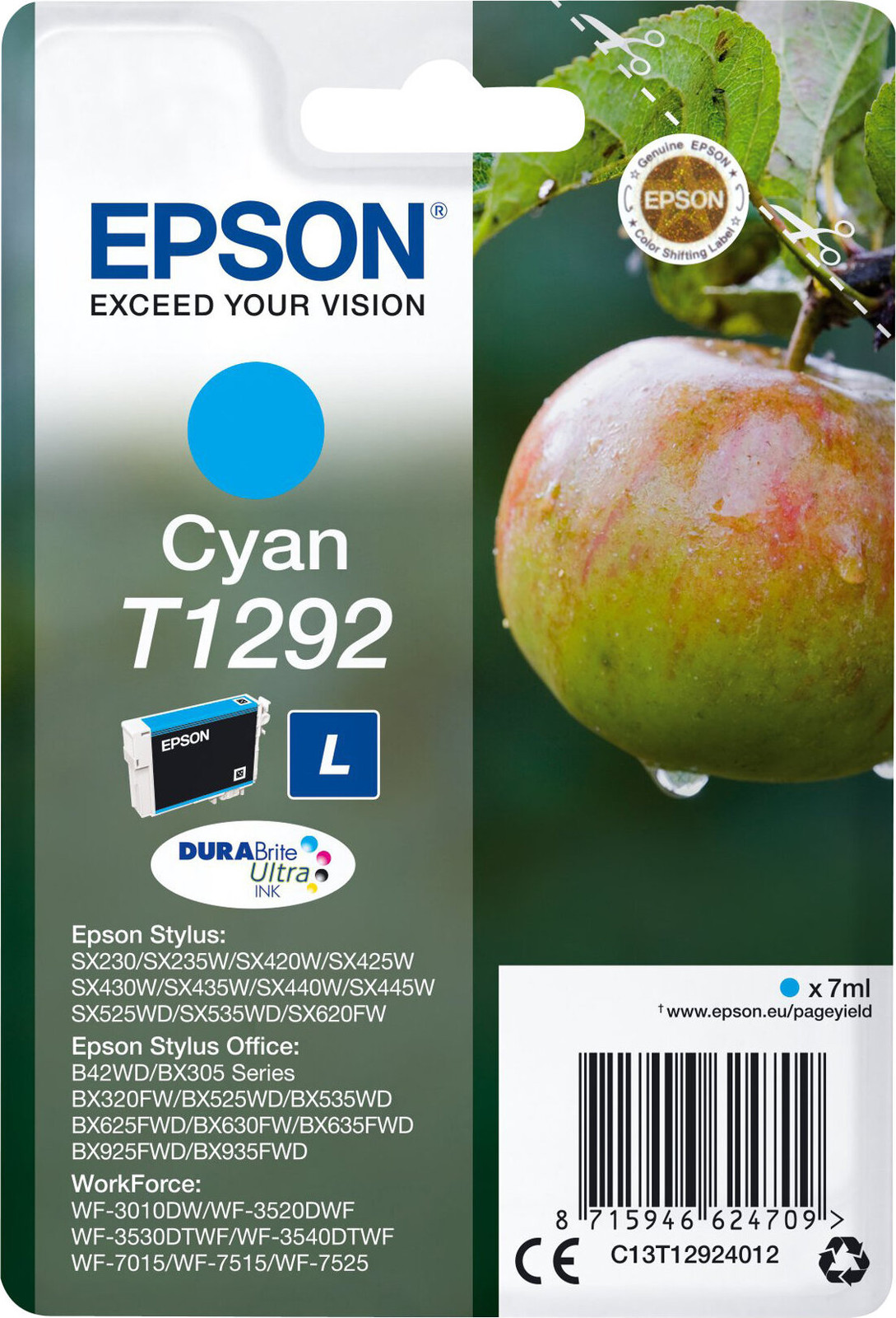 Epson T1292 Cyan Inktcartridge voor Apple (C13T12924012)