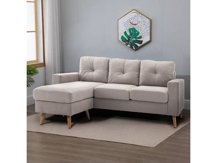 HOMCOM Canapé d'Angle Tissu Lin 193cm Gris Clair Scandinave