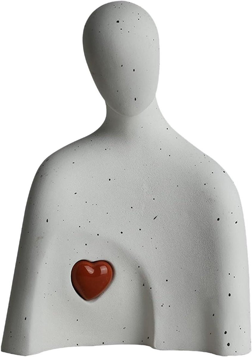 Gezicht Figuur Beeldje - Abstract Sculptuur - Handgemaakt Keramiek - Bruin - Hoogte: 19.5 cm