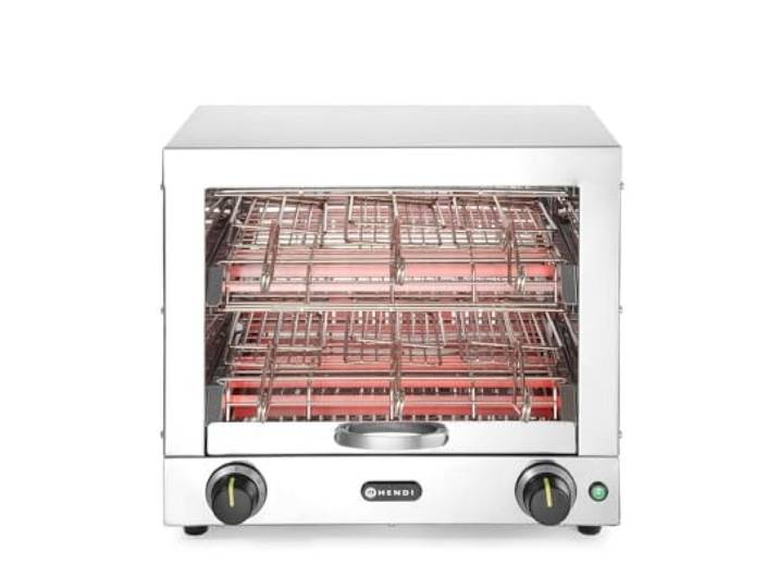 HENDI Multi-Toaster, Bräunungsstufen, Brötchenaufsatz, 2 Schichten mit 6 Toeasterzangen, 15 Minuten mechanische Zeitschaltu mit Glocke, 230V, 3000W, 438x290x(H)402mm, Edelstahl