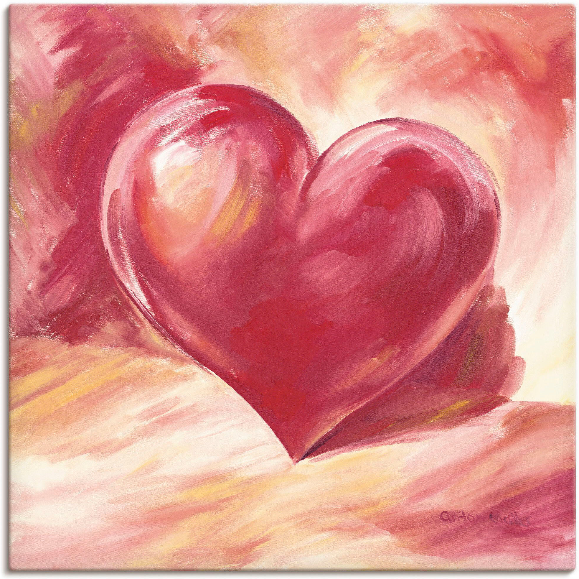 Wandbild ARTLAND "Rosa/rotes Herz", rot (farbe bild(er): rot), B:70cm H:70cm, Bilder, Wandbild, als Leinwandbild, Poster in verschied. Grössen farbe bild(er): rot B/H/T: 70cm x 70cm, Leinwandbild Herzen, 1 Stk.