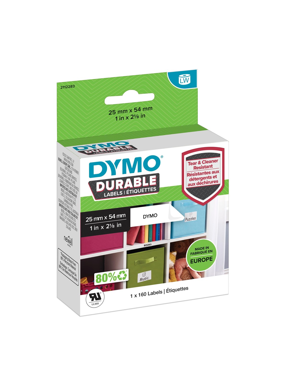 DYMO Original LabelWriter Hochleistungs-Etiketten | 25 mm x 54 mm | weißes Kunststoff-Etikett | Rolle mit 160 Etiketten