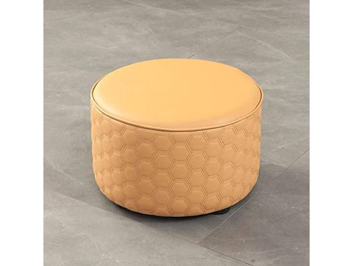 IXMLDAXD Der Stuhl, Round Leather Foot Stool Ottoman - Versatile Footrest for Living Room, Bedroom, and Balcony Stylish Shoe Change in Brown(Yellow,36x26cm)