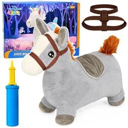 Aufblasbares Plüsch-Springpferd für Kinder, Grau, 60 cm