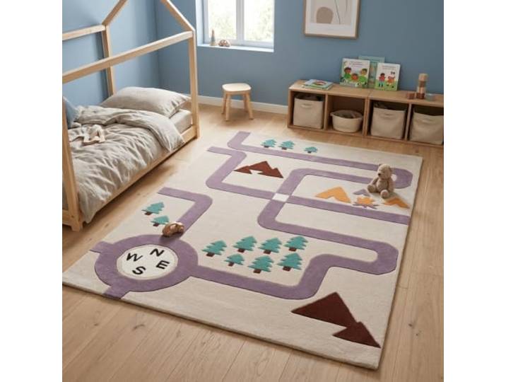 Morgenland Kinderteppich Handgetuftet Wolle Creme 120x170cm 100% Schurwolle, Kollektion Kids, Kinderzimmer, Handarbeit, Rechteckig