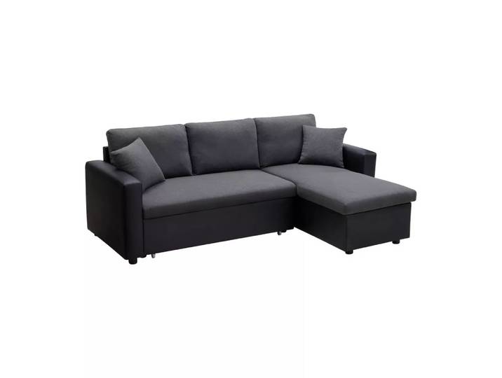 Vente-unique - Ecksofa mit Schlaffunktion GAZUR - Stoff & Kunstleder - Ecke wechselbar - Anthrazit & Schwarz, One Size