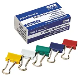 OTTO Office Foldback-Klammern 15mm, farbig sortiert, 12 Stück mehrfarbig, 1.5 cm