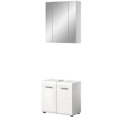 BADMÖBEL-SET weiß Hochglanz 2-teilig, Badkombination 60 cm