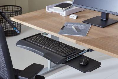 Tastaturschublade Fellowes®, auf 3 feste Höhen verstellbar, mit Mausablage, einschiebbar, B 558,8 x T 295,3 x H 58,7 mm, graphit