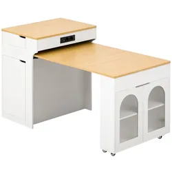 STILVORA Kücheninsel aus MDF und Glas, Weiß, 55-153x80x93 cm, ausziehbar mit Rollen