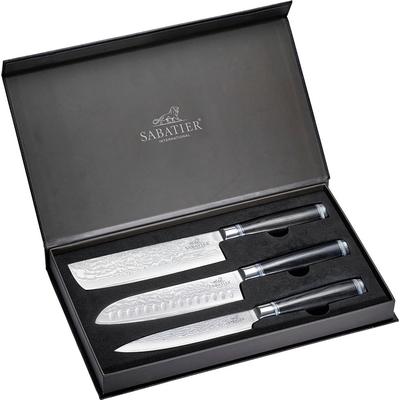 Messer-Set, schwarz, Damaststahl, SABATIER INTERNATIONAL, Kochmesser-Sets, 67-lagiger geschmiedeter Damast-Klingenstahl, ergonomische Griffe