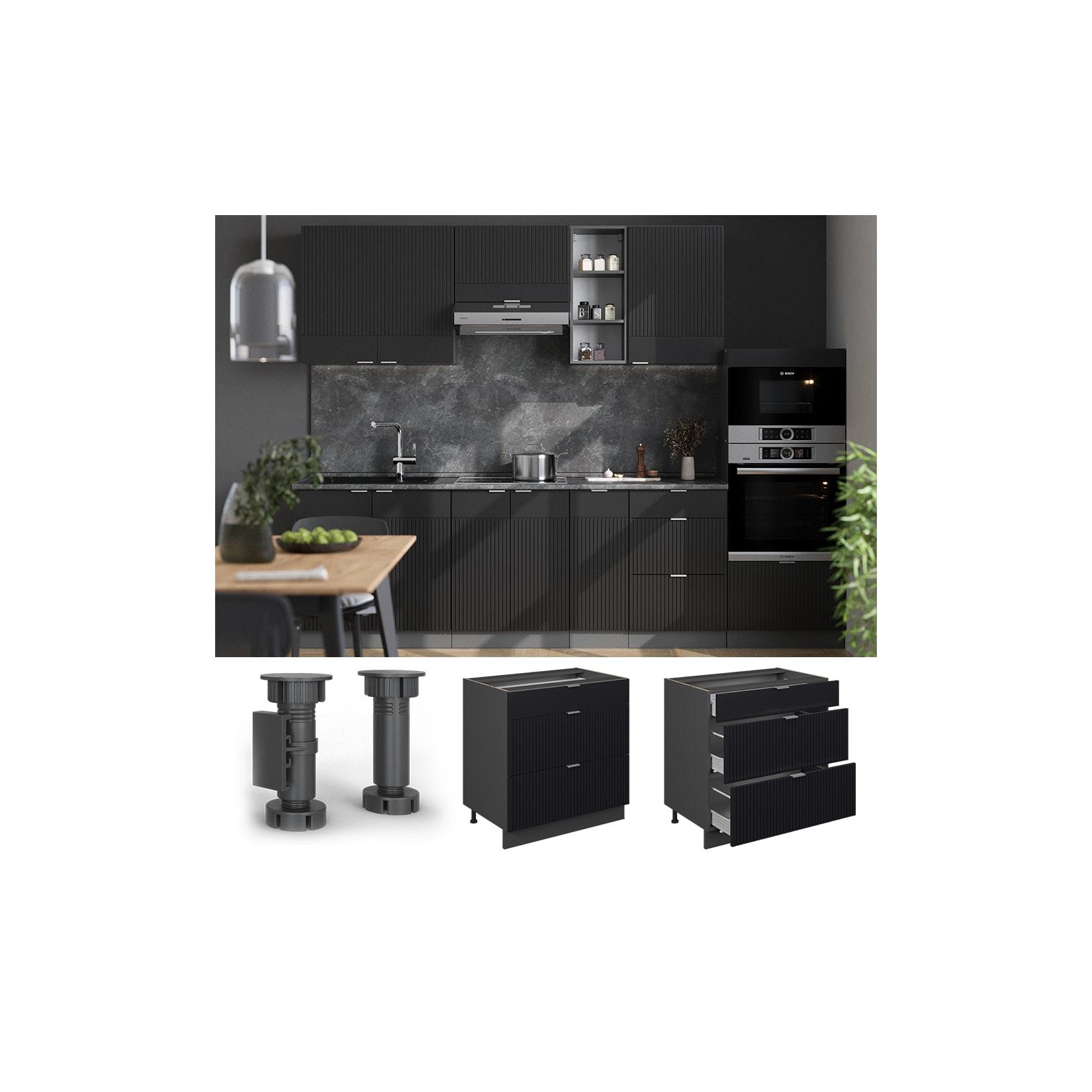 Vicco Schubladenunterschrank Fame-Line Anthrazit Schwarz gestreift 80 cm mit Arbeitsplatte Anthrazit