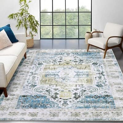 YUN Area Rug 5x7, Washable Modern Abstract Rug, Non-Slip Soft Low Pile Carpet for Living Room Bedroom, Orange